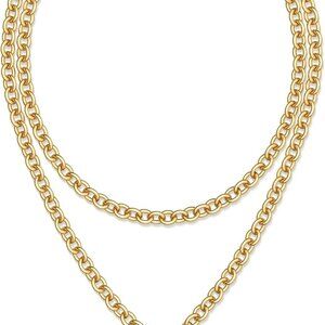 16k Chunky Gold Necklace for Women Non Tarnish, 36'' /92cm Long Gold Chunky Hear